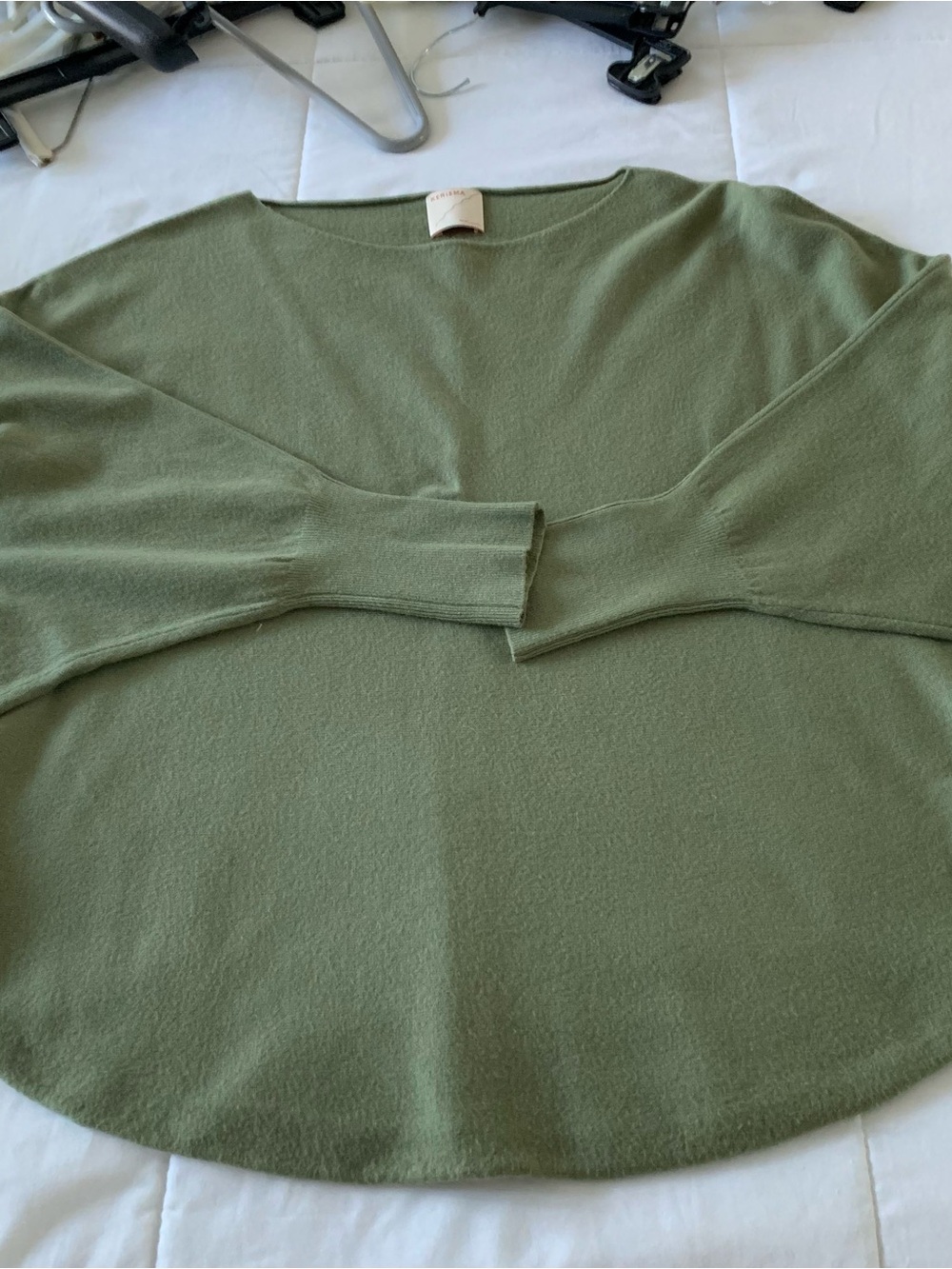 Kerisma Olive Colored Sweater, Dolman Sleeves and Rounded Hem